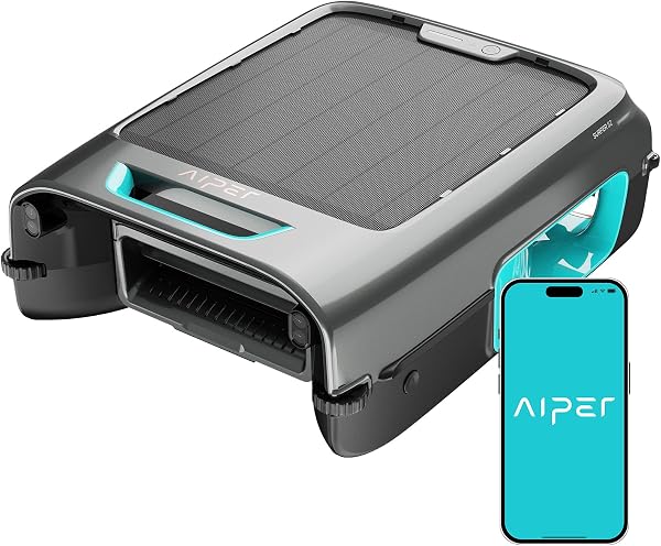 AIPER EcoSurfer S2 Solar Powered Pool Surface Skimmer Robot with APP Support, 24/7 Continuous Cleaning, Dual Charging Modes, Smart Obstacle Avoidance, 150-um Filtration, OTA Upgrade, Blue