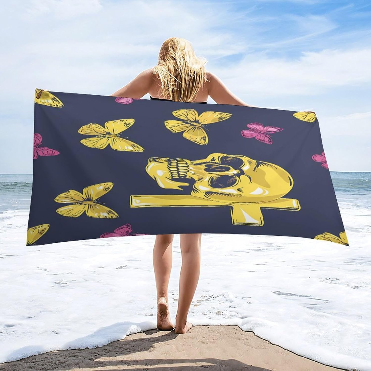 Cross Skull Navy Bath Towel Beach Towels Quick Dry Oversized Bath Blanket Highly Absorbent Towel for Women Men 160x80cm