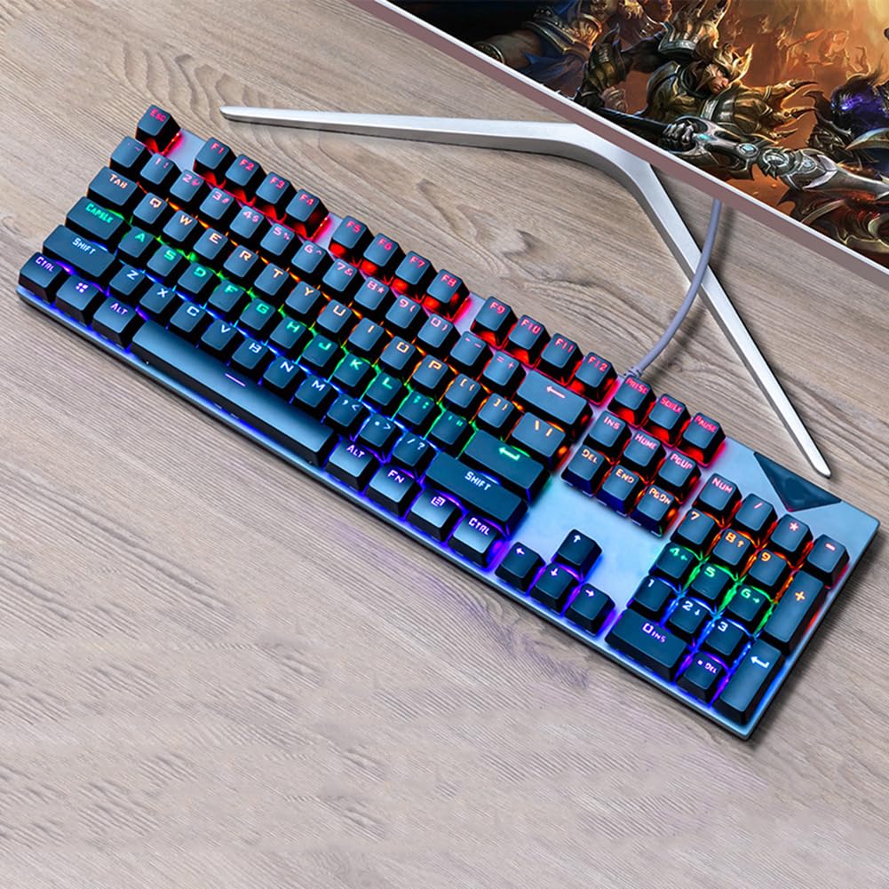 RGB Mechanical Gaming Keyboard, LED Backlit Wired Keyboard with Blue Switches, Anti-Ghosting 104 Keys, Durable Ergonomic Silent Keyboard for PC Gamer, Desktop, for PS4/5