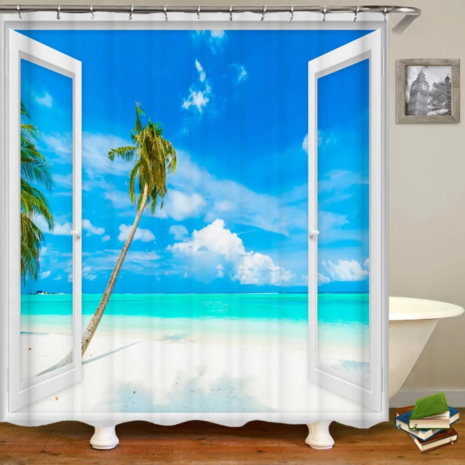 Rideau de douche imperméable salle de bain paysage mer rideau de bain imprimé 170x185