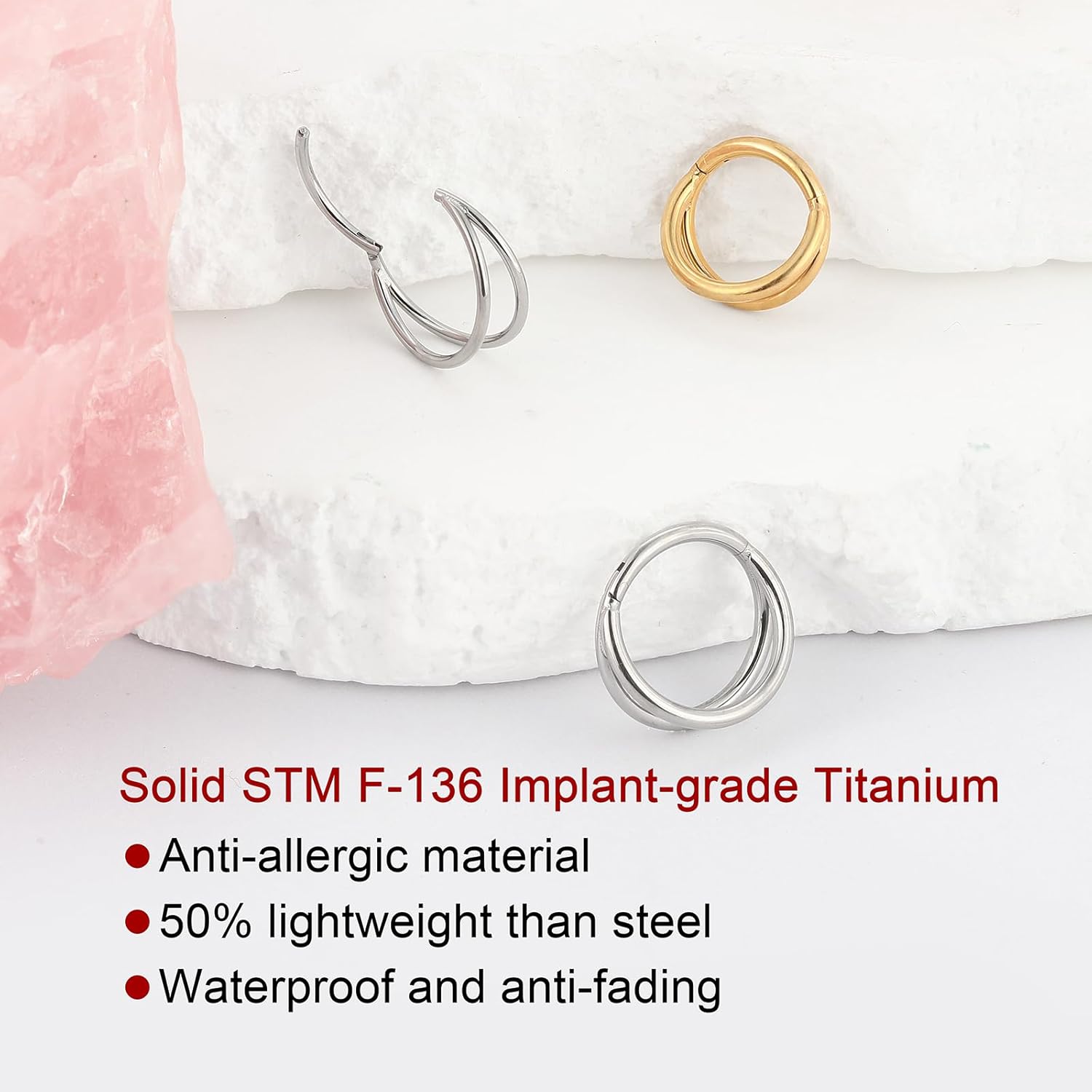 Titanium Double Hoop Nose Ring 16G 18G 20G Seamless Hinged Septum Rings 6mm 7mm 8mm 10mm Conch Piercing Jewelry Silver Segment Clicker Lip Rings Cartilage Earring Helix Rook Tragus - Image 2