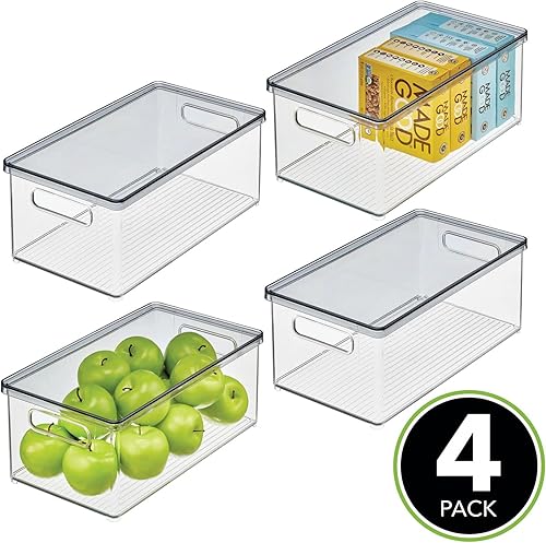 Miniatura 3 de mDesign Caja de almacenamiento de plástico con tapa asas integradas organización para frutas aperitivos o alimentos en despensa de cocina armario o