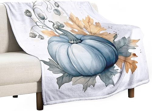 Miniatura 8 de Manta rústica de calabaza azul polvoriento, con estampado de acuarela, Acción de Gracias o Halloween, manta suave de 30 x 40 pulgadas, acogedora