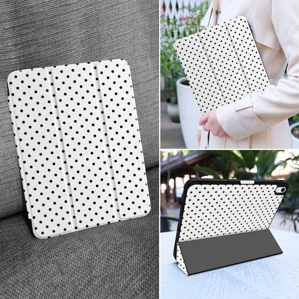 MEEgoodo Case for iPad Air 11 inch (M4) 2026/(M3) 2025/(M2) 2024, Cover for iPad Air 5th Generation/iPad Air 4th Generation 10.9 inch 2022 2020, Tablet Cases with Pencil Holder, Black Polka Dot