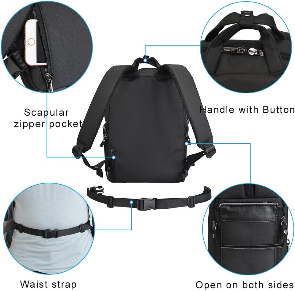 CADeN Camera Backpack Bag for DSLR/SLR Waterproof w/14 Laptop Compartment, Tripod Holder, Rain Cover, Compatible for Sony Canon Nikon Mirrorless Cameras and Accessories Black
