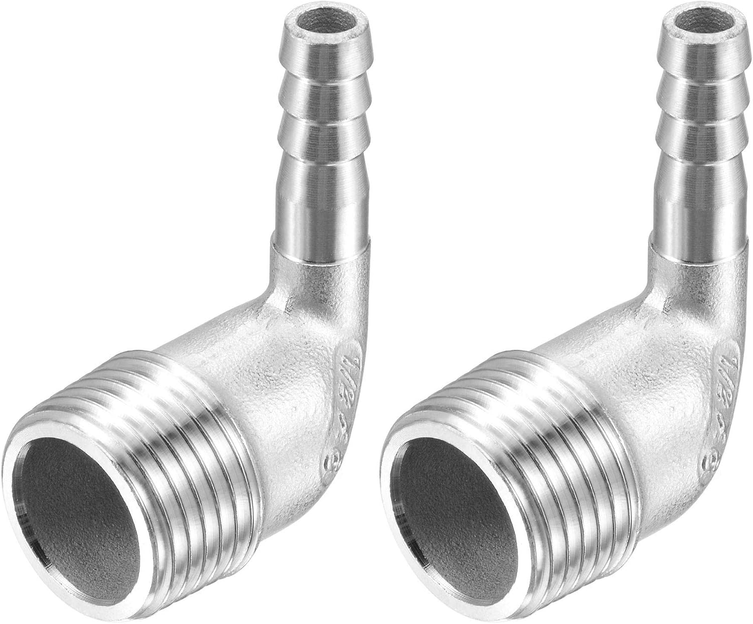sourcing map 304 Stainless Steel Hose Barb Fitting Elbow, 8mm Barbed x G1/2 Male Pipe Connector Adapter for Water Fuel Air Pack of 2
