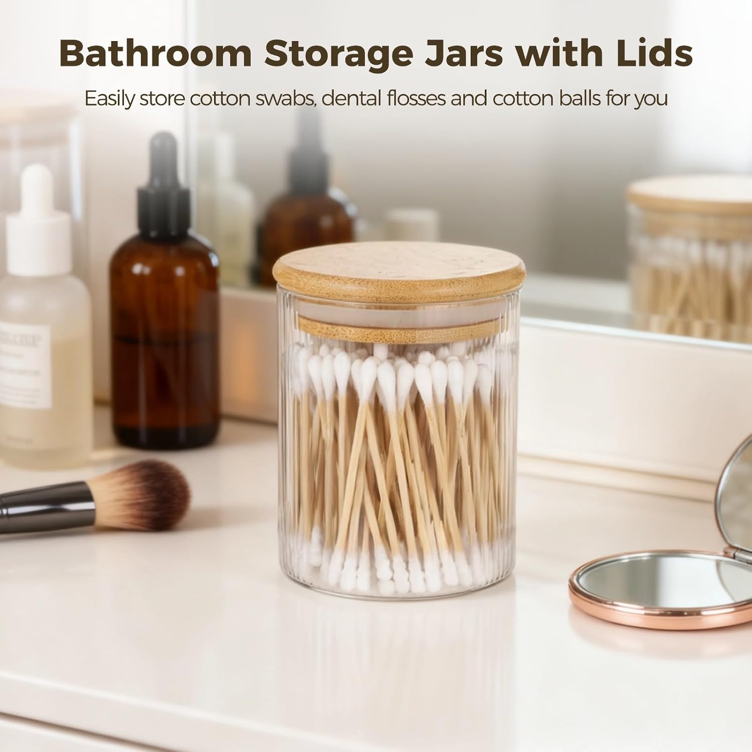 Small Clear Jars, 4 X 11.8 Oz Glass Canisters, Kitchen & Bathroom Storage, 3.5 in X 3 in, with Lids