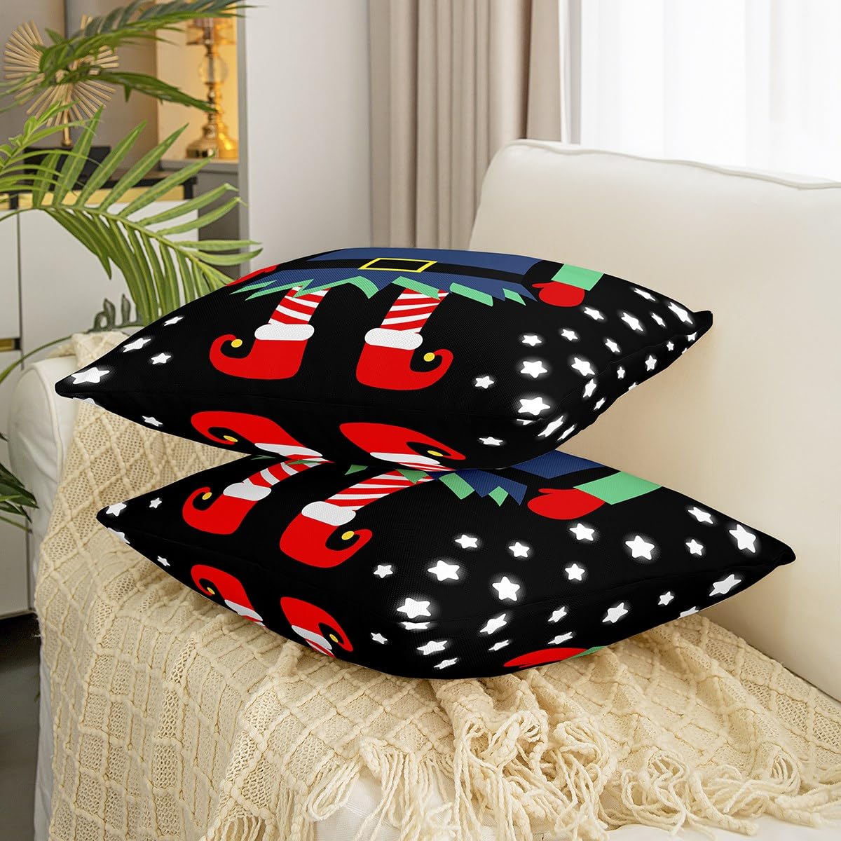 Set di 4 federe per cuscini natalizi 45*45 cm, federe per cuscini decorativi natalizi con fiocchi di neve invernali, decorazione natalizia (rosa) | Leroy Merlin