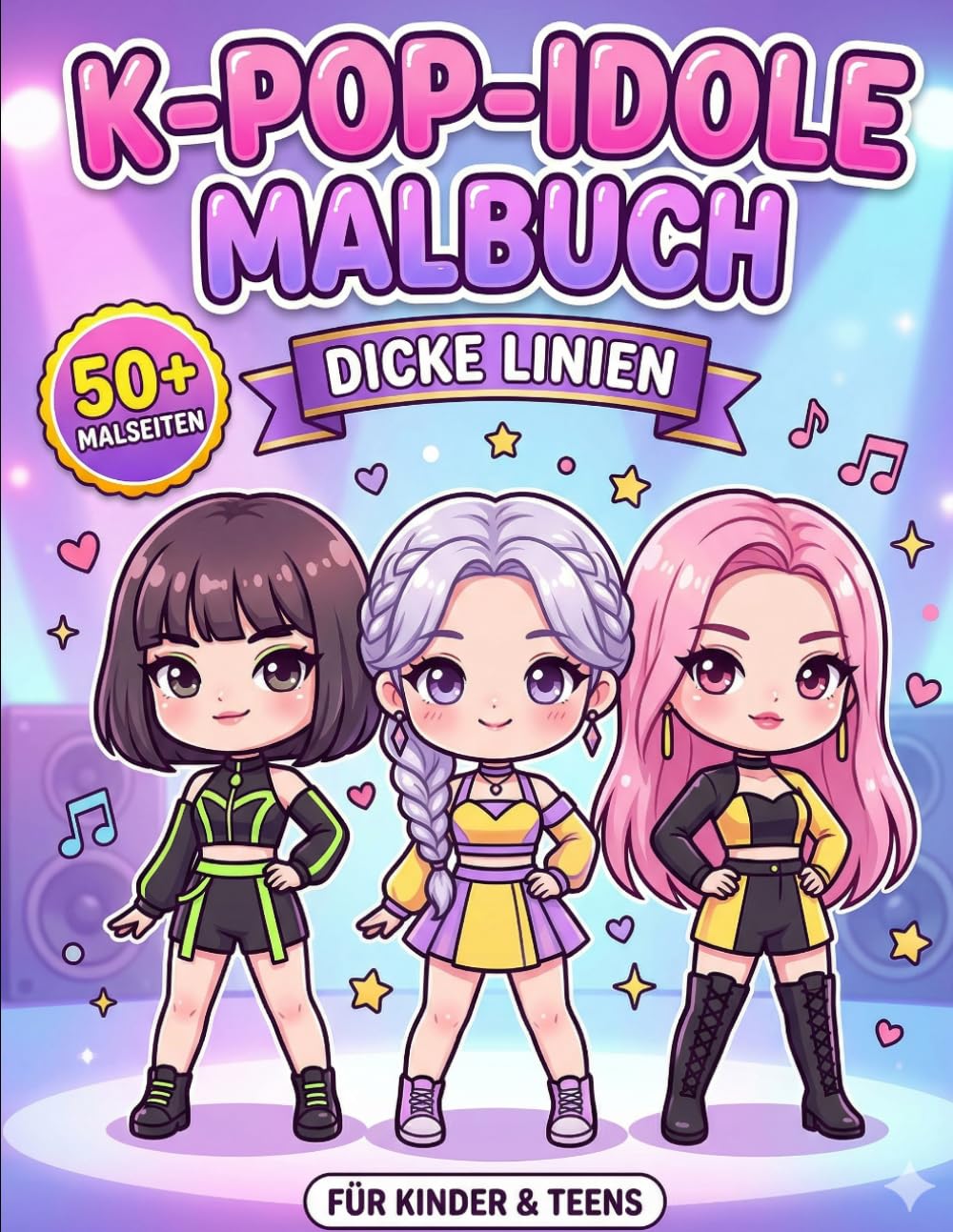 K-Pop-Malbuch für Mädchen: Süße Chibi-Idole, kawaii Mode, Bühnen-Vibes und einfache Malbilder mit kräftigen Linien für Kinder von 8 bis 12 Jahren und Teenager