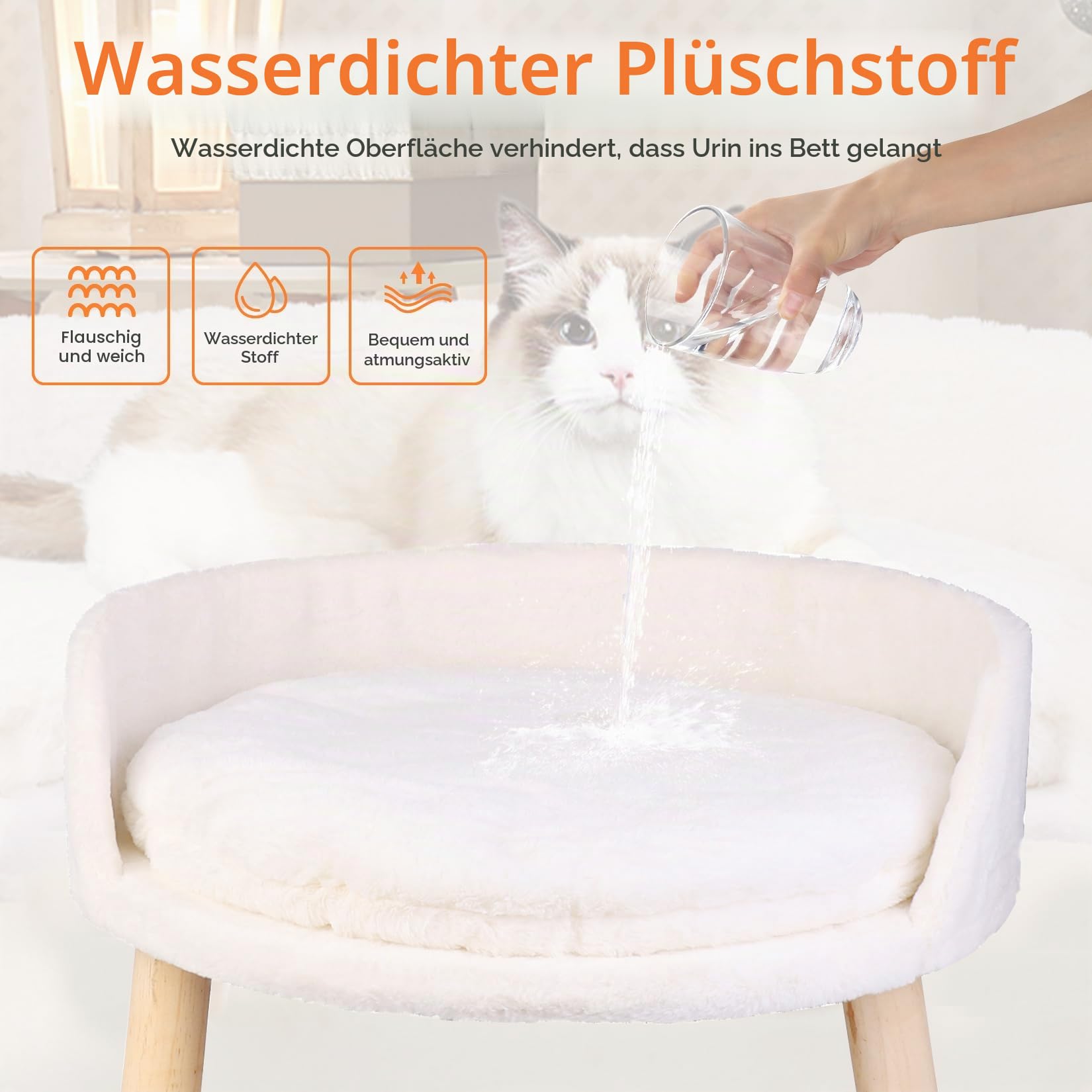 BingoPaw Hundesofa Hundecouch für kleine Hunde, erhöhtes Haustiersofa Hundebett mit Plüsch Hundekissen, katzensofa große Katzen, 61.5×32.8cm weiß