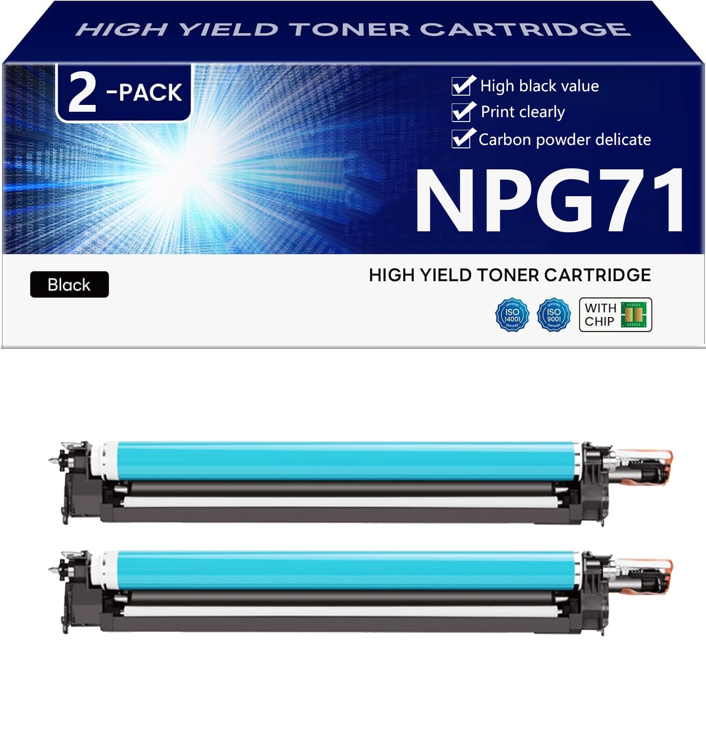 NPG71 Unità Tamburo di Ricambio con Chip per Canon imageRUNNER ADVANCE C5535 C5540 C5550 C5560 Stampanti【Elevato Volume di Stampa】,Black-2 pack