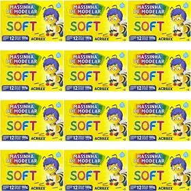 Massinha Modelar Soft 12 Cores Acrilex Escolar 12 CaixaS
