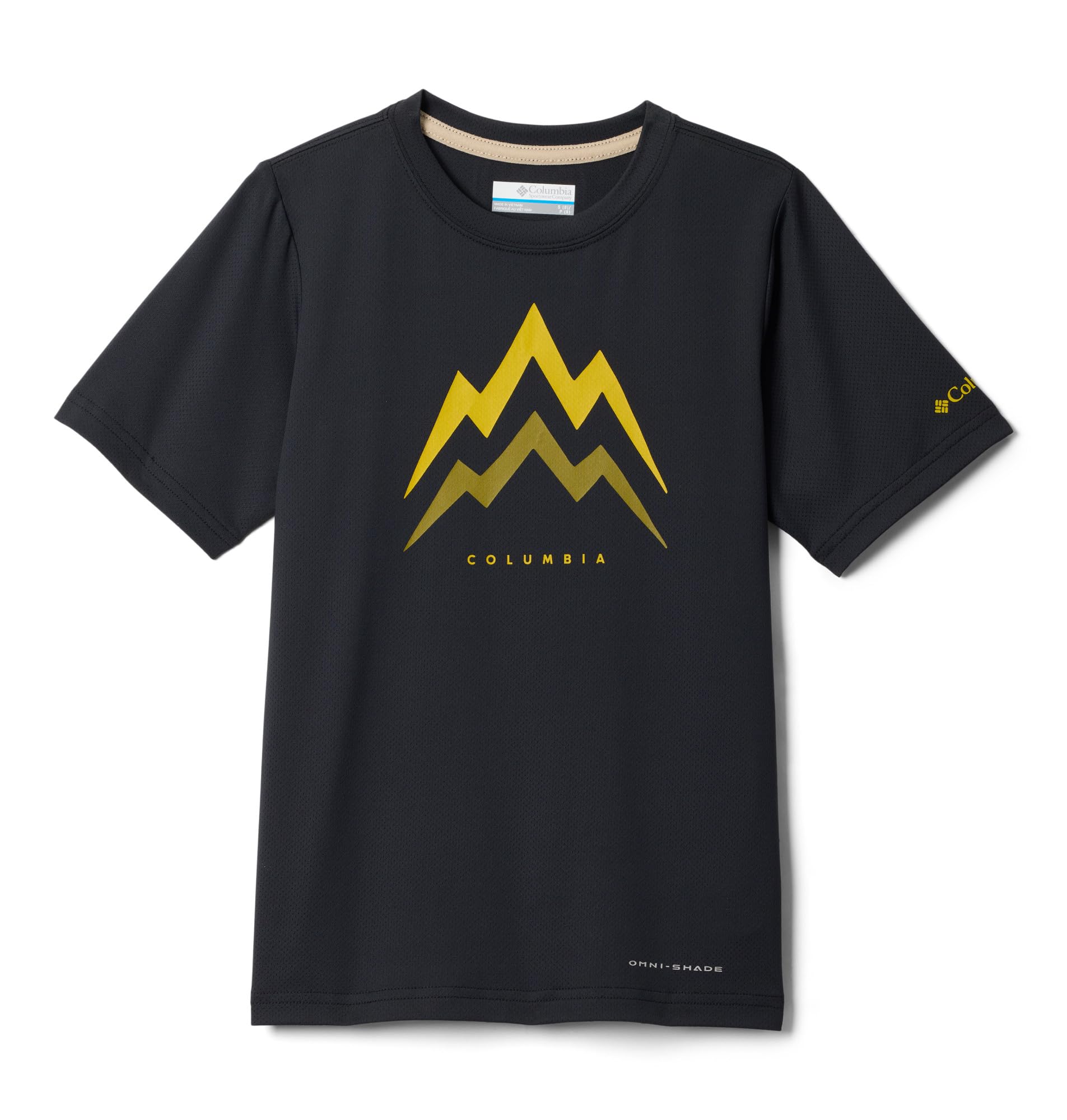 Columbia Youth Boys Tech Trail Utility Short Sleeve Graphic Crew, Technical Short Sleeve T-Shirt, Black/Energetic, Large