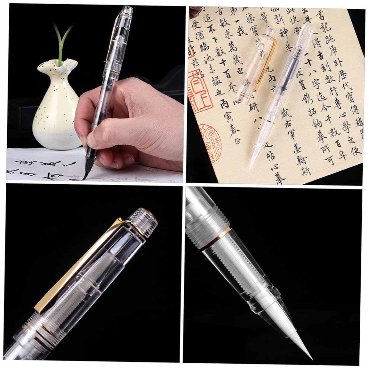 Housoutil Traditional Calligraphy Pen Set 2 Fine Tip Brushes for Writing Ink Painting