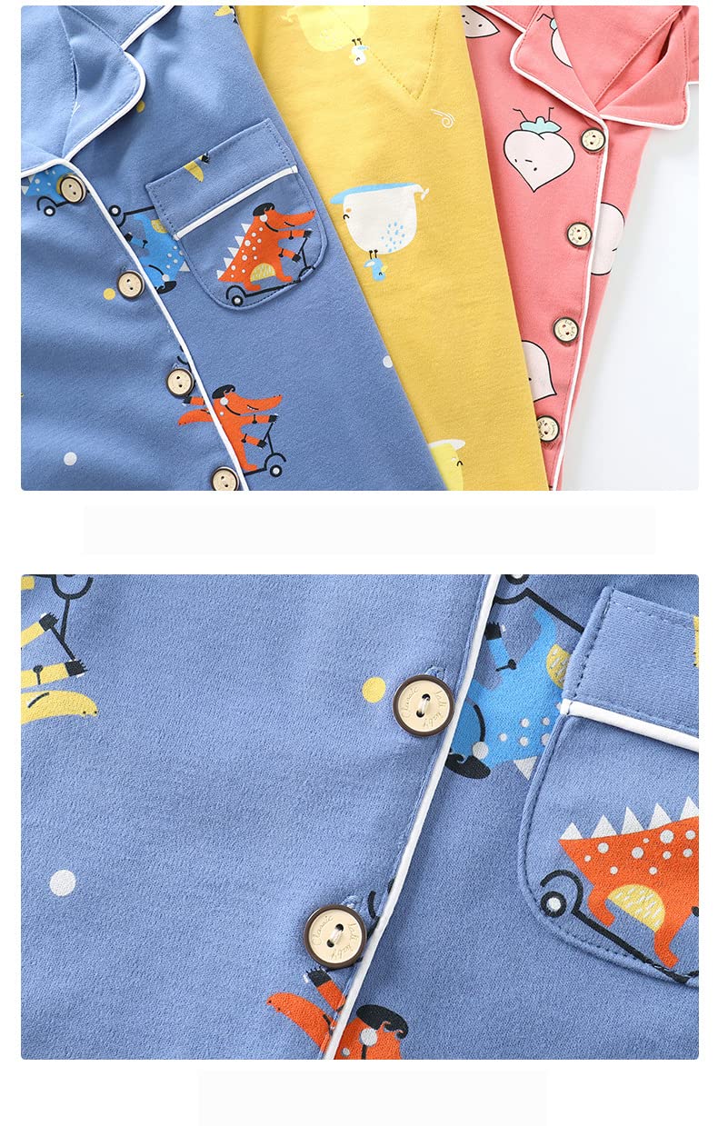 Verve Jelly Conjunto pijamas para niños pequeños, bebés, niñas y niños, pijama manga larga botones hacia abajo, camisa estampado dibujos animados, Top + Pantalones, ropa dormir, trajes