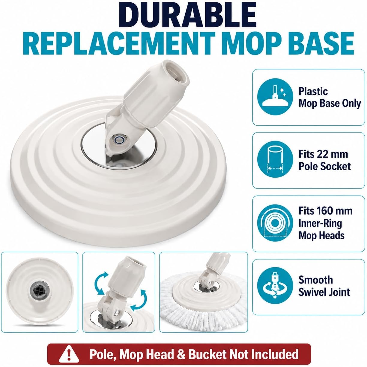 Plastic Mop Base Replacement for RinseWise Spin Mop Bucket, White