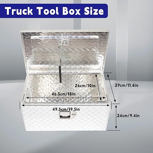 Miniatura 2 de Caja de herramientas de aluminio resistente de 20 pulgadas con placa de diamante, repuesto plateado para camioneta, remolque RV con cerradura y 2