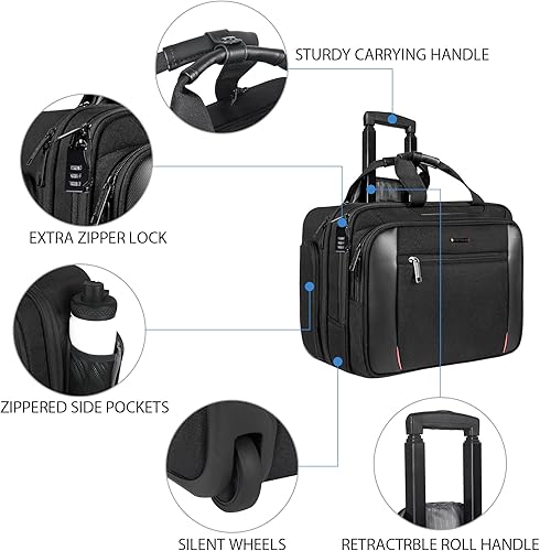 Miniatura 9 de EMPSIGN Maletín para portátil de 17,3" y bolsa con ruedas con bolsillos RFID para trabajo de negocios