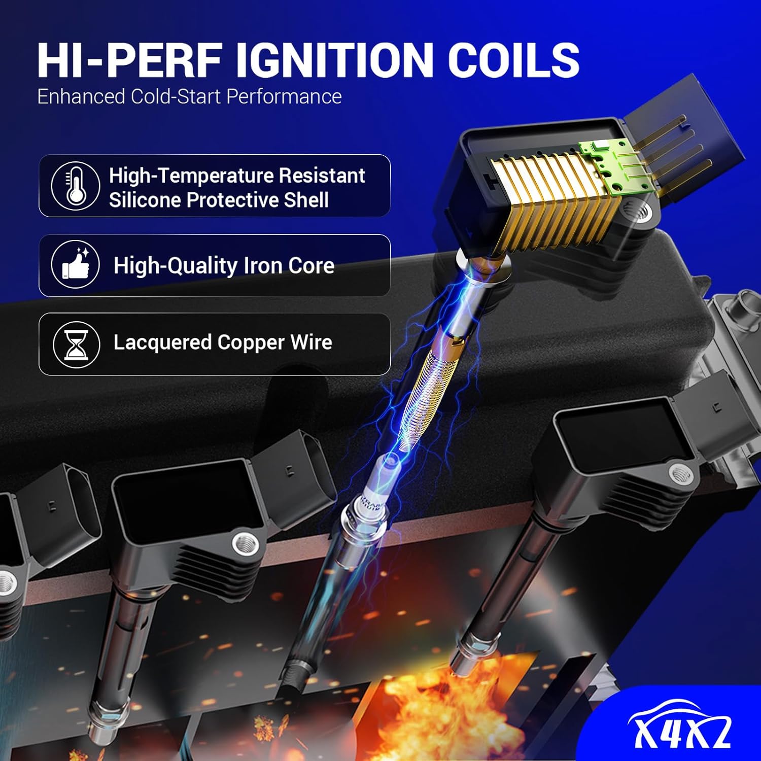 UF652 Ignition Coil Pack Compatible with 2012-2020 Hyundai Accent,2012-2017 Hyundai Veloster/2012-2020 Kia Rio,2012-2019 Kia Soul Replaces#273012B100 C1803 GN10634 5C1860 (set of 4)