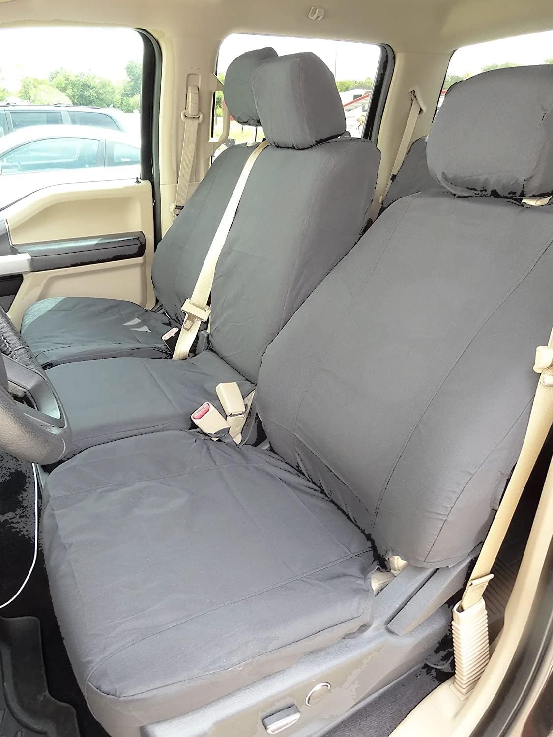 Durafit Seat Covers | Compatible with 2019-2025 Ford F150-F550 Front and Rear Seat Cover Set | Gray Twill Water Resistant Fabric Car Seat Covers | Front Seat Covers and Back Seat Covers