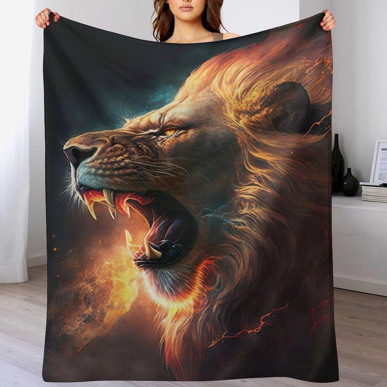 Plaid douillet lion en flanelle 180x200 pour voyage et lit
