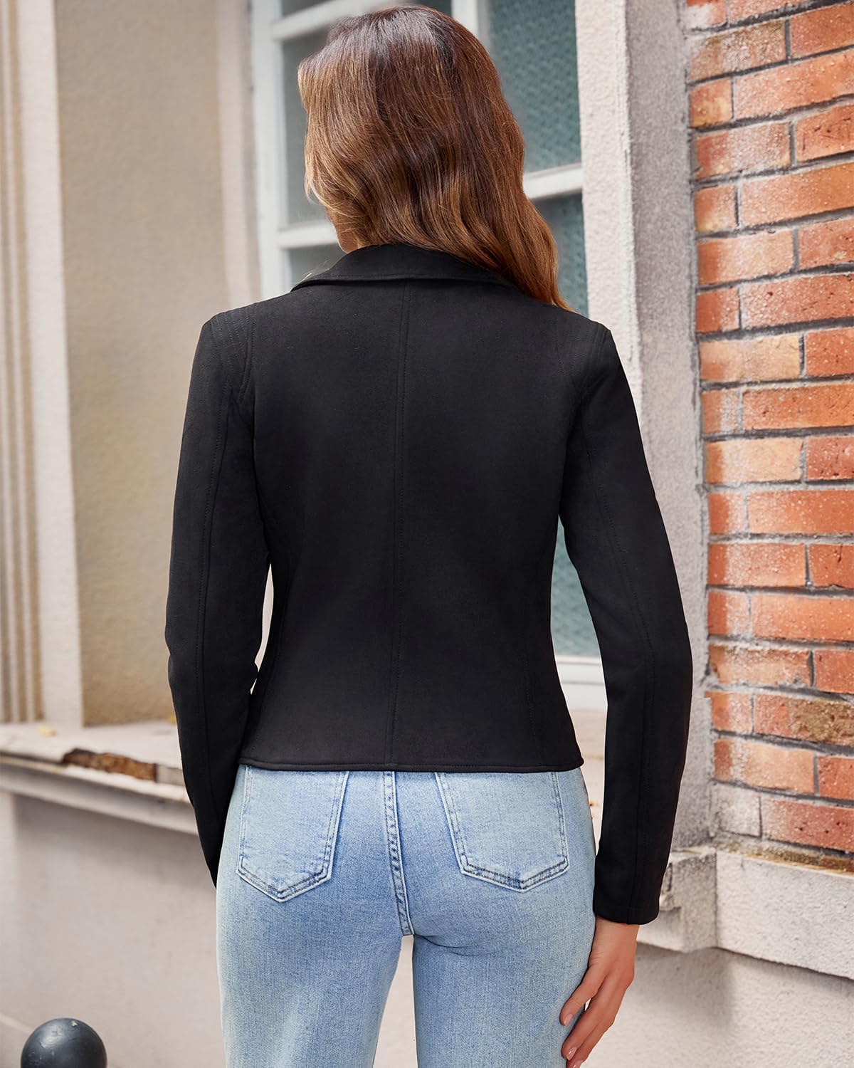 DIASHINY Faux Leather Jacket For Women Crop Short Cropped PU Slim Zip Up Moto Biker Coat Motorcycle Jackets - Image 4