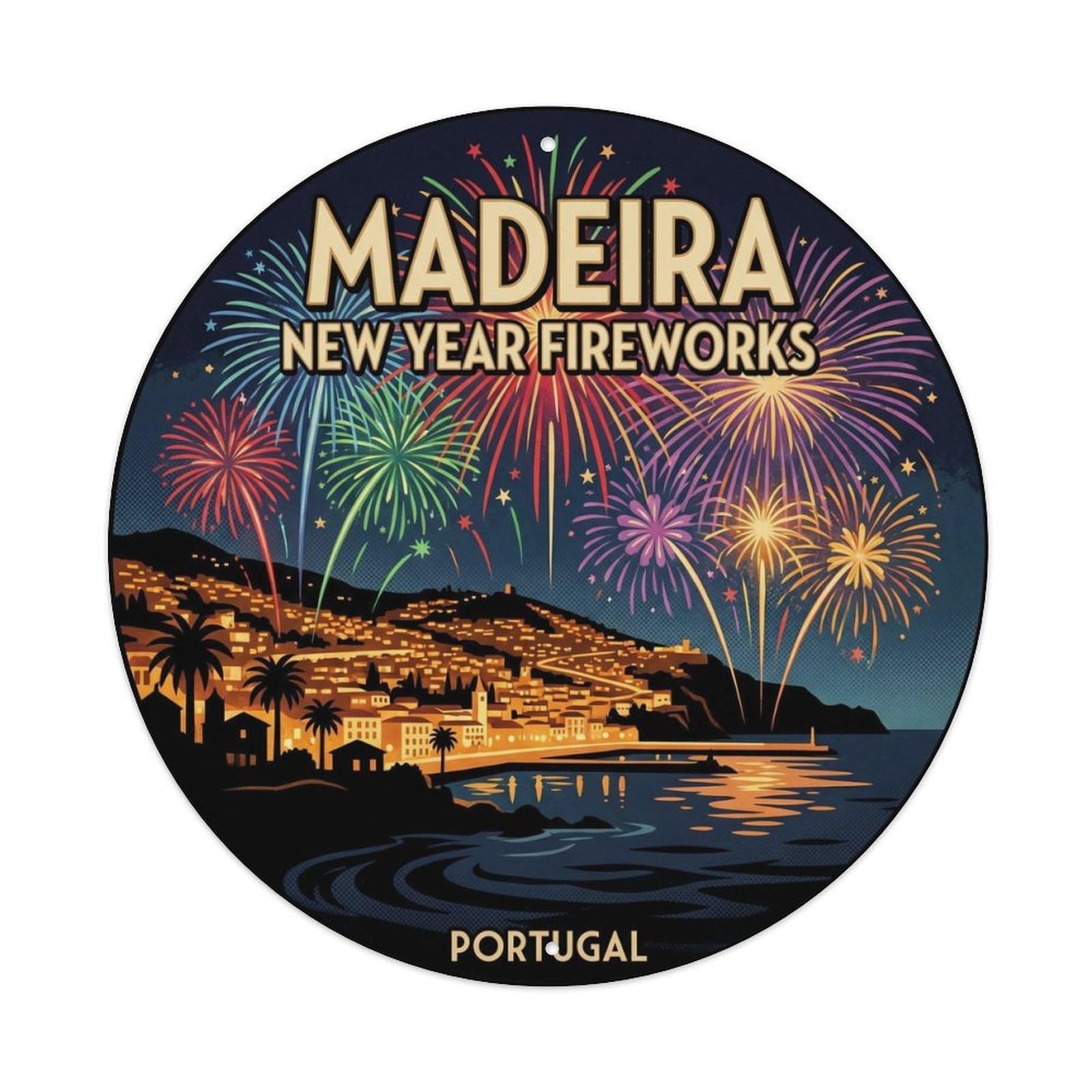 Olyhtr 8X8inch Classic Style Madeira New Year Fireworks Portugal Travel Metal Tin Sign