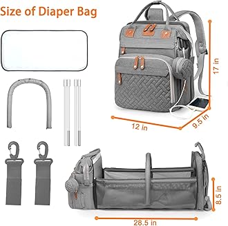 Baby Diaper Bags with Changing Station, Waterproof Diaper Bag Backpack for Moms Dads with USB Charging Port, Baby Shower Gifts, Large Capacity diaper backpack, Grey