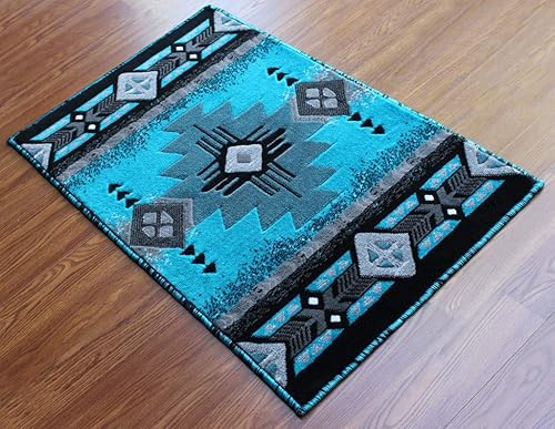 Miniatura 2 de Masada Rugs, Southwest Native American Design - Alfombra turquesa (24 x 40 pulgadas)
