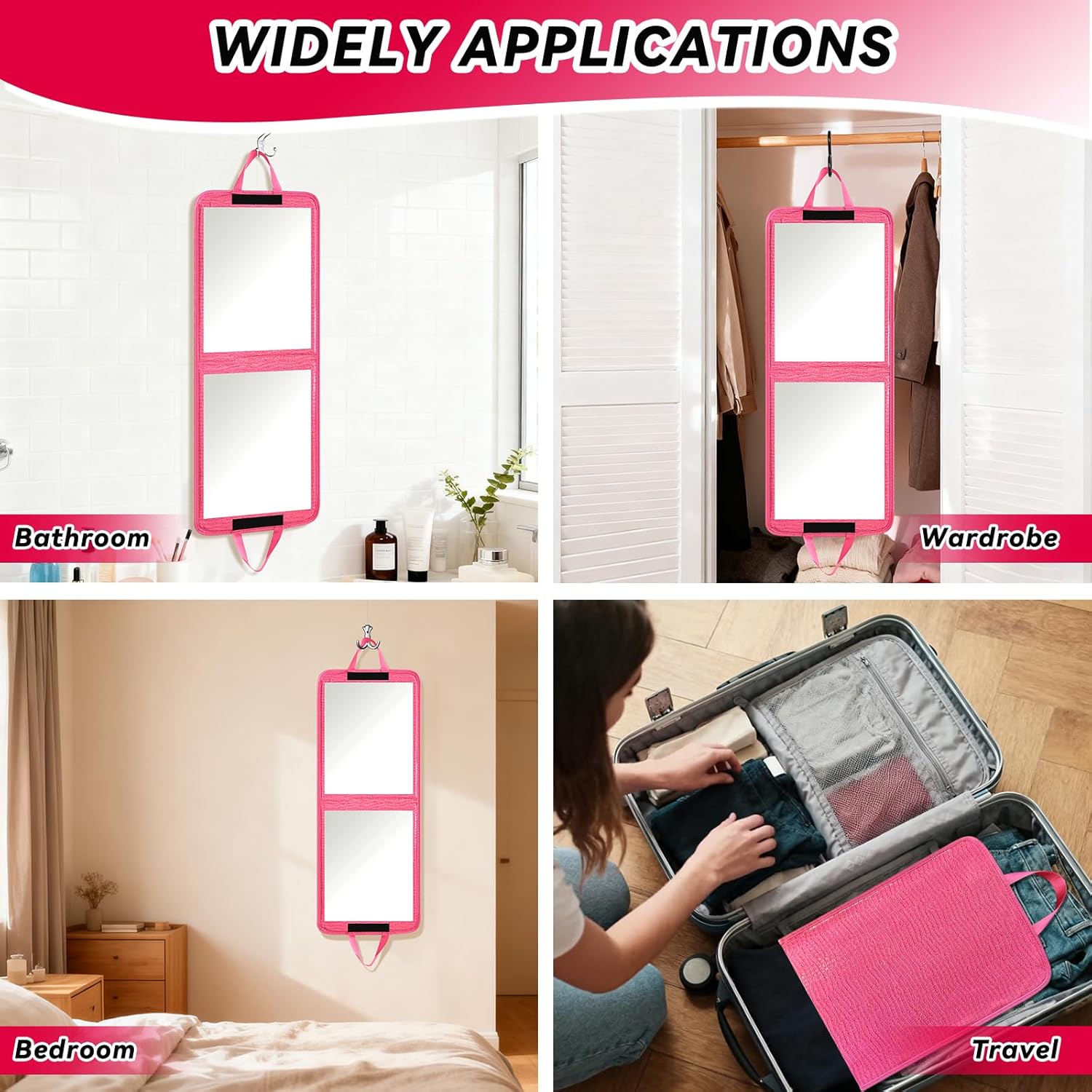 Omidel Foldable Portable Full Length Mirror for Dance, Camping & Travel – Shatterproof Hanging Full Body Makeup Mirror with Comfortable Handle, 33x13 Inch