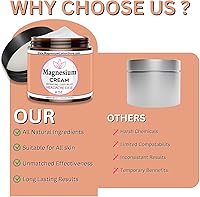 Vista 5 de Crema de magnesio para dolor de cabeza, migrañas, dolor muscular, alivio de calambres con manteca de karité, aceite de coco, aloe, vitamina E, crema