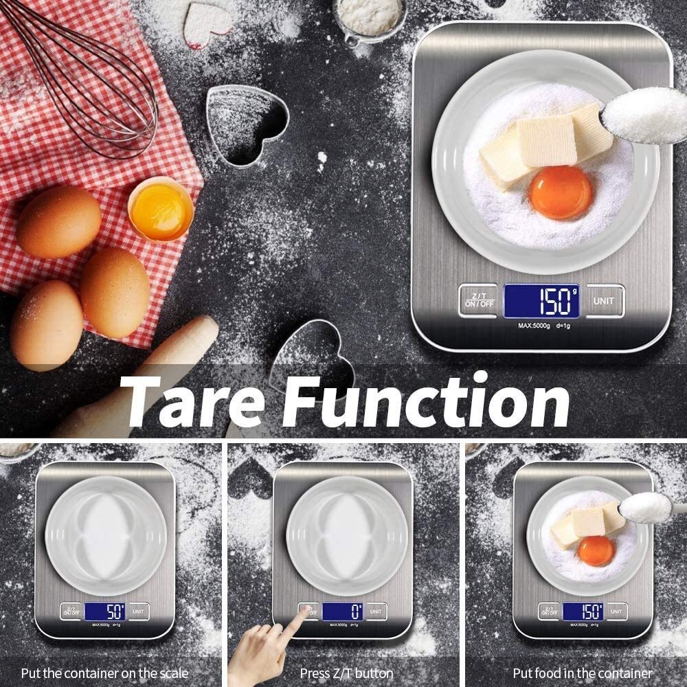 Báscula de Cocina Digital Recargable, báscula Digital, 5 kg/0,1 g, función de Tara, Apagado automático, Pantalla LCD retroiluminada, báscula electrónica de Alta precisión