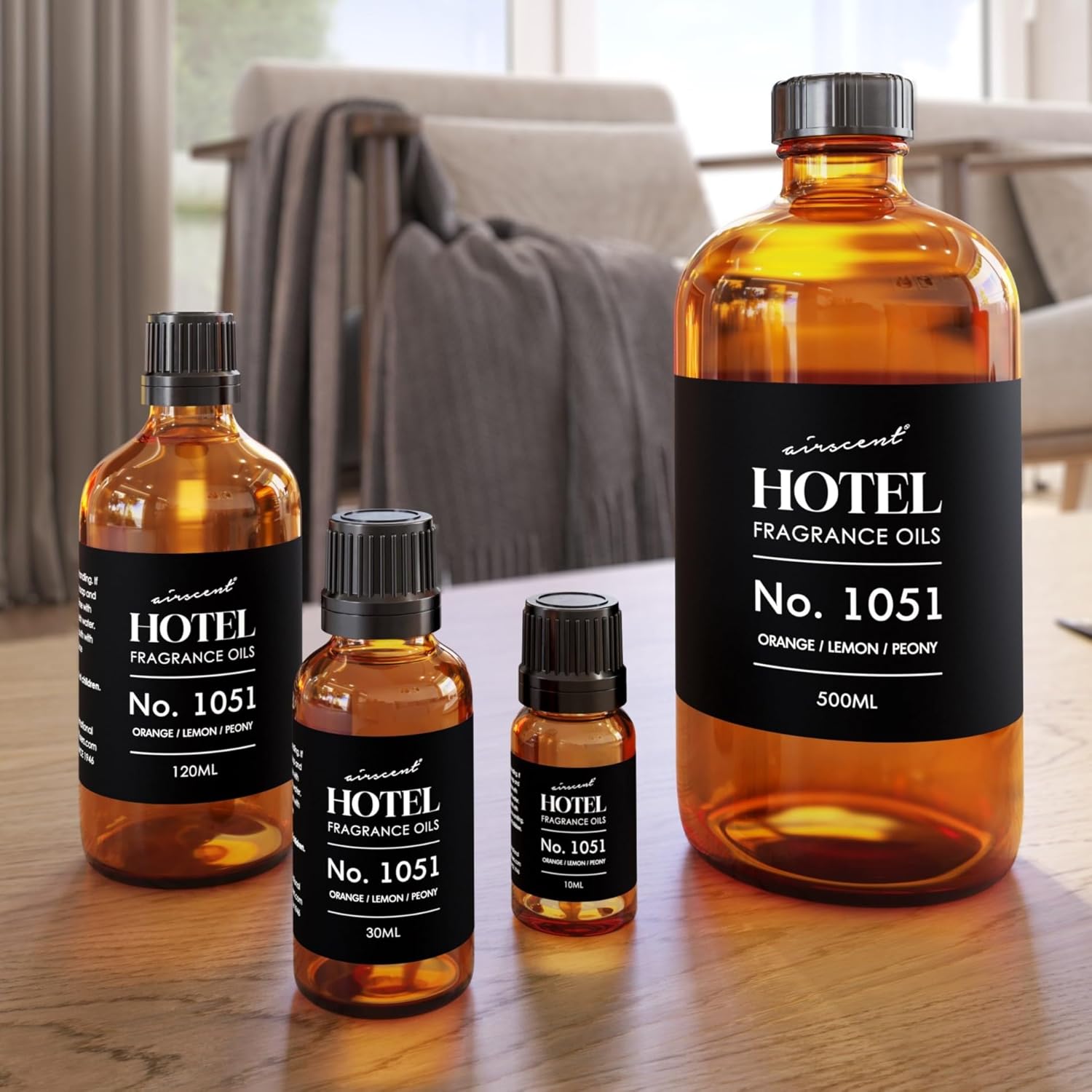 AirScent Citrus Zest Hotel Diffuser Oil No. 1051 - Orange Lemon Peony - Premium Fragrance Oil for Ultrasonic and Waterless Diffusers and Crafting - 500 mL, 16.9 fl oz Glass Bottle