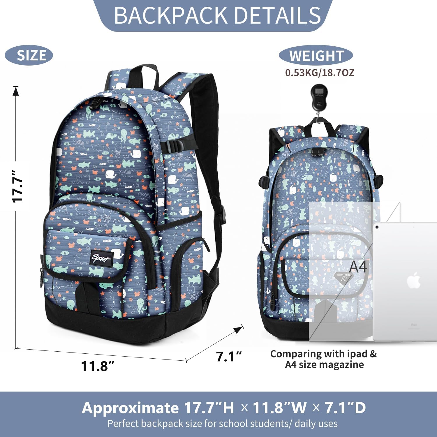 rickyh style School Backpack Travel Bag for Men & Women Lightweight College image 4