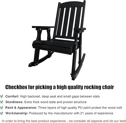 Miniatura 4 de Mecedora de madera con cómoda inclinación del respaldo, respaldo alto y asiento contorneado profundo, madera de abeto maciza, resistente 600 libras,