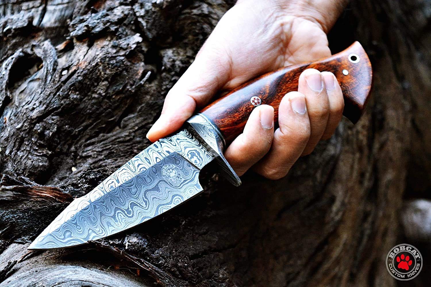 BigCat Handmade Hunting Knife Bushcraft Fixed Blade Knife Damascus