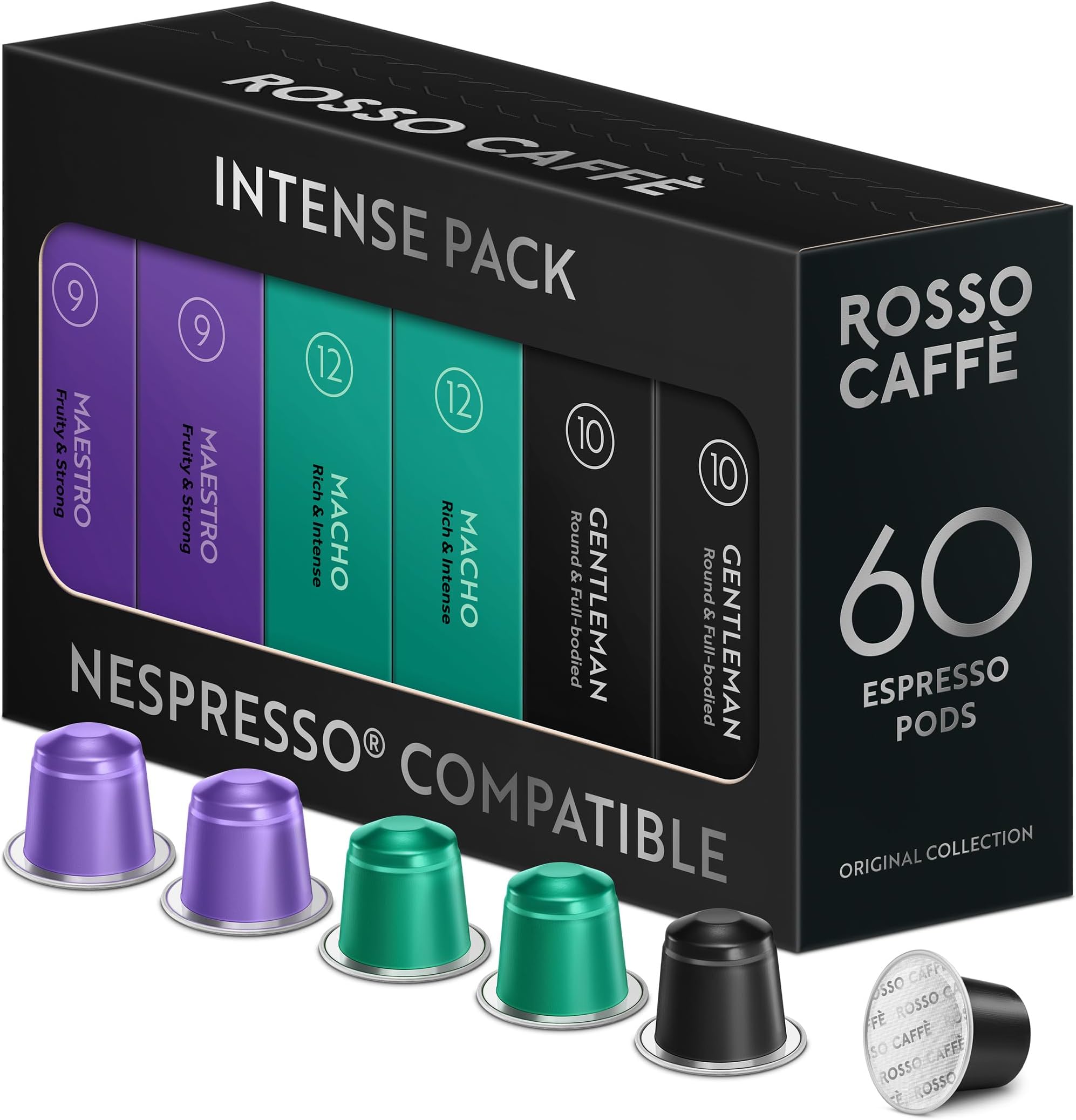 60 Nespresso Machine Compatible Capsules, “Extra Dark” Morning Coffee, 3 Premium Dark Roasts, Aluminium Coffee Pods, Compatible with Original Machines