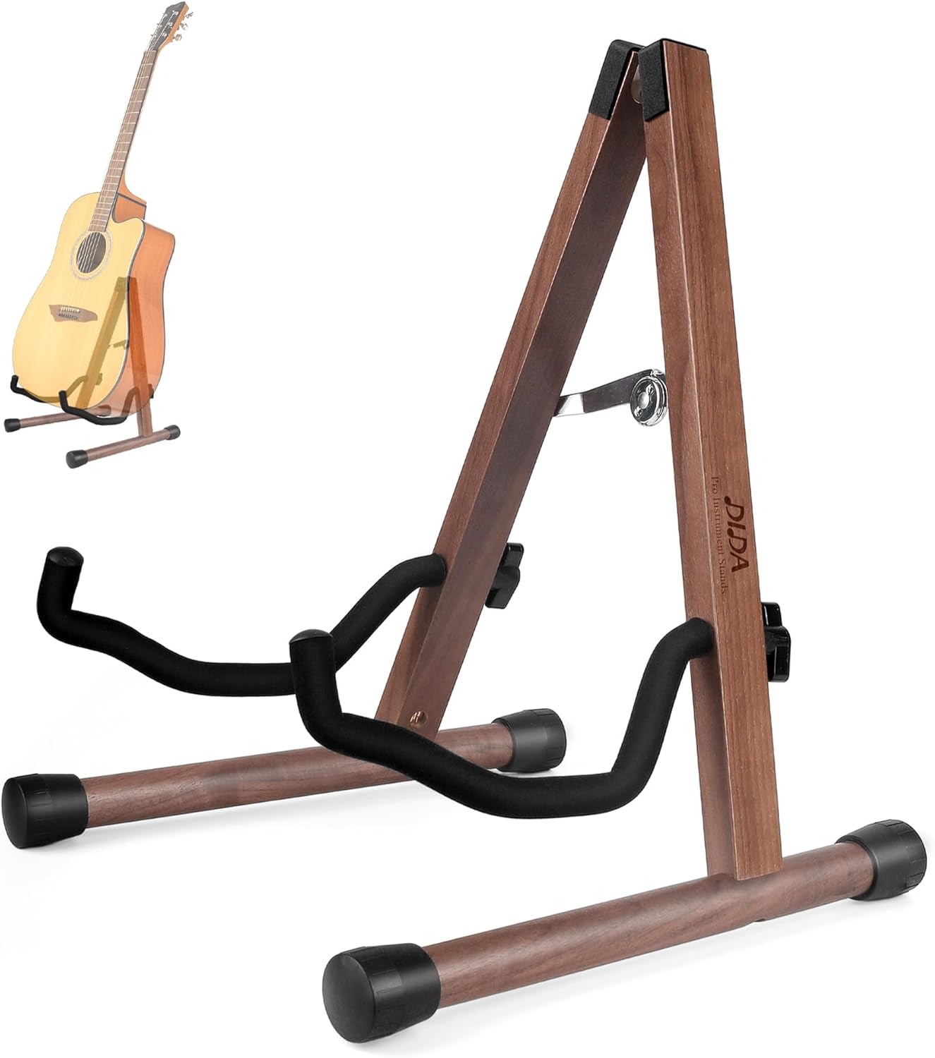 DIDA Guitar Stand, Wooden A-Frame Stands for Acoustic Guitar, Violin, Ukulele, Electric Guitar, Bass, and Cello with Non-Slip Padding for Home and Travel (Black Walnut, Acoustic Guitar)
