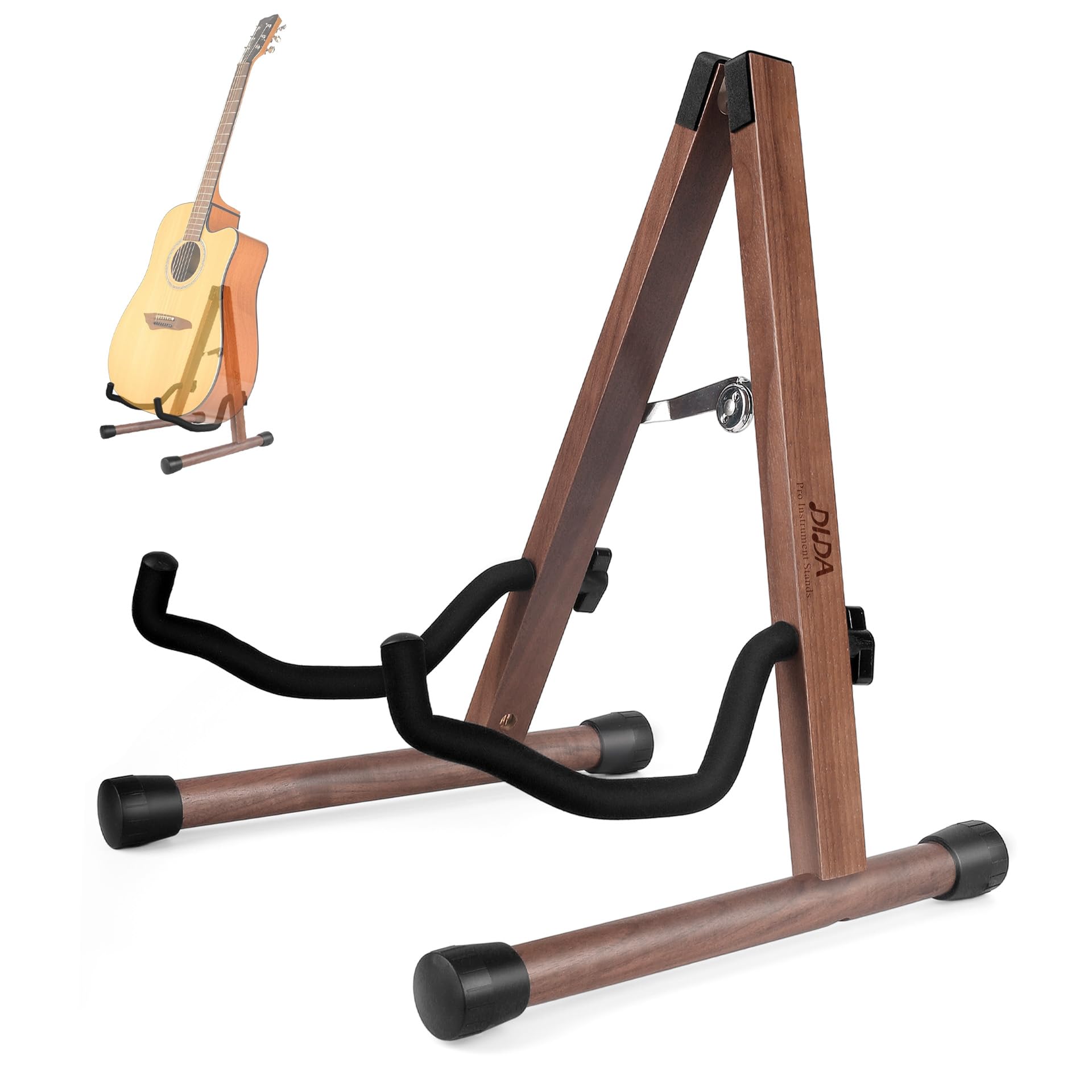 DIDA Guitar Stand, Wooden A-Frame Stands for Acoustic Guitar, Violin, Ukulele, Electric Guitar, Bass, and Cello with Non-Slip Padding for Home and Travel (Black Walnut, Acoustic Guitar)
