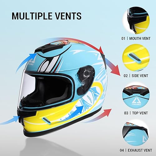 Miniatura 4 de TRIANGLE Casco de motocicleta para niños, casco de cara completa ligero con 2 viseras aprobado por DOT