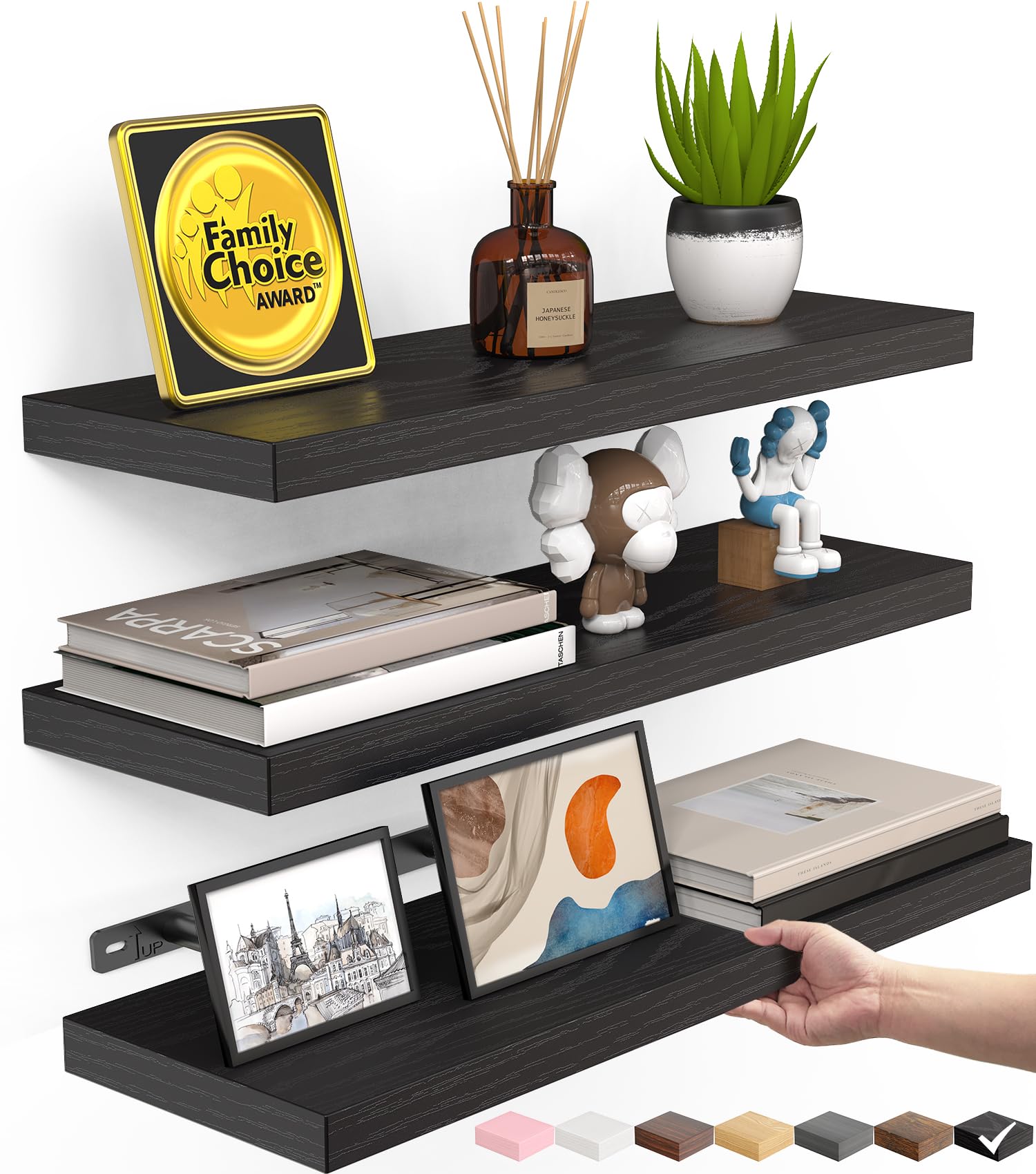 Rustic Wood Floating Shelves, Set of 2
