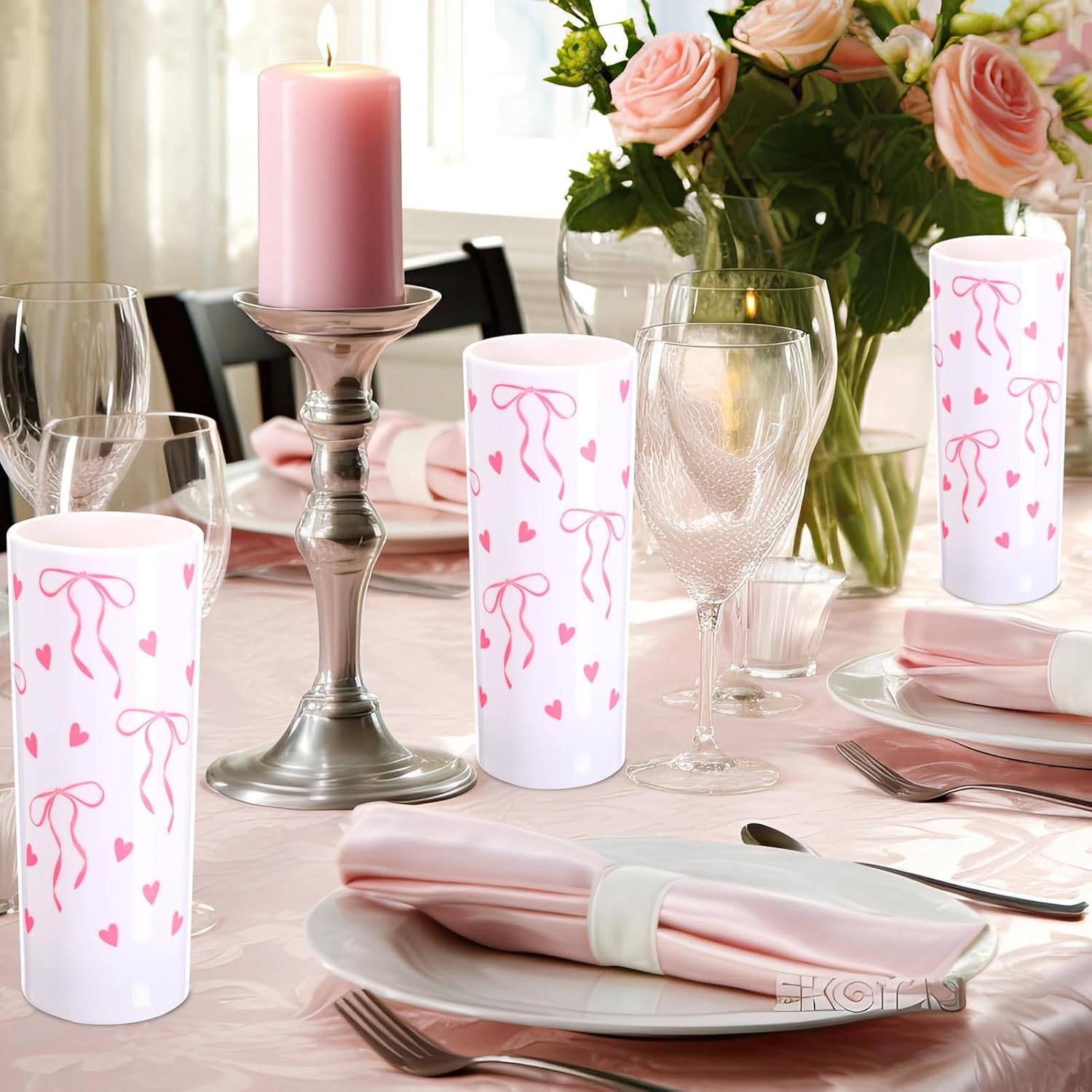 LemonRoad 50 Pcs 2.2 oz Tall Shot Glasses Pink Bow Cup Set, Coquette Acrylic Shot Cups, Pink Bow Party Favor Birthday Bridal Shower Wedding Bachelorette Mother Women's Day Party Supplies(White)
