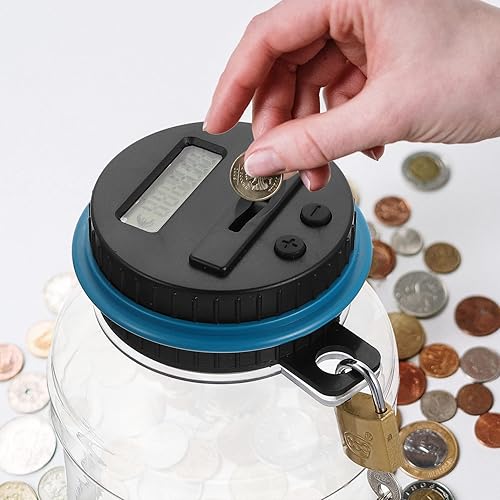 Miniatura 4 de Contando alcancía Mason Jar Digital Coin Piggy Jar Money Storage Can Kids Coin Container Digital Savings Jar Electronic Coin Bank Coin Saving Pot
