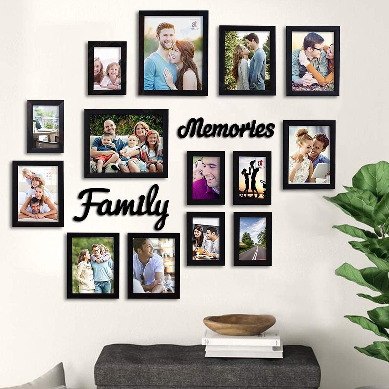 Art Sreet Beautiful Family Memories Set Of 14 Individual Wall Photo Frame (6-6X8, 6-4X6, 2-8X10) With Mdf Plaque-image-15