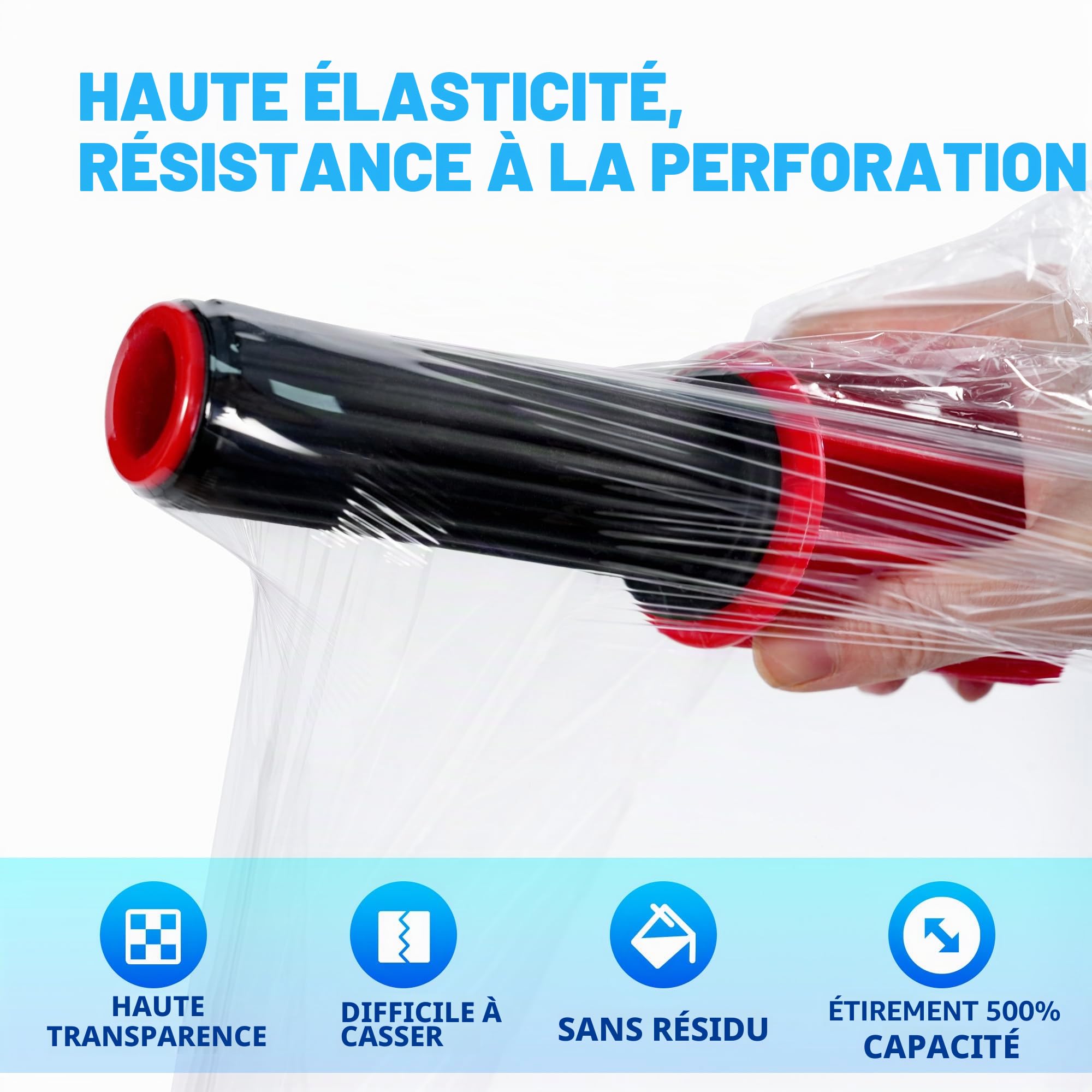 TAPEBEAR Film Étirable Transparent Avec Poignée 38cm x 230M Résistance Industrielle Palette Wrap Pellicule Plastique, Film Rétractable pour Emballage Le Déménagement et L'expédition, Lot de 2