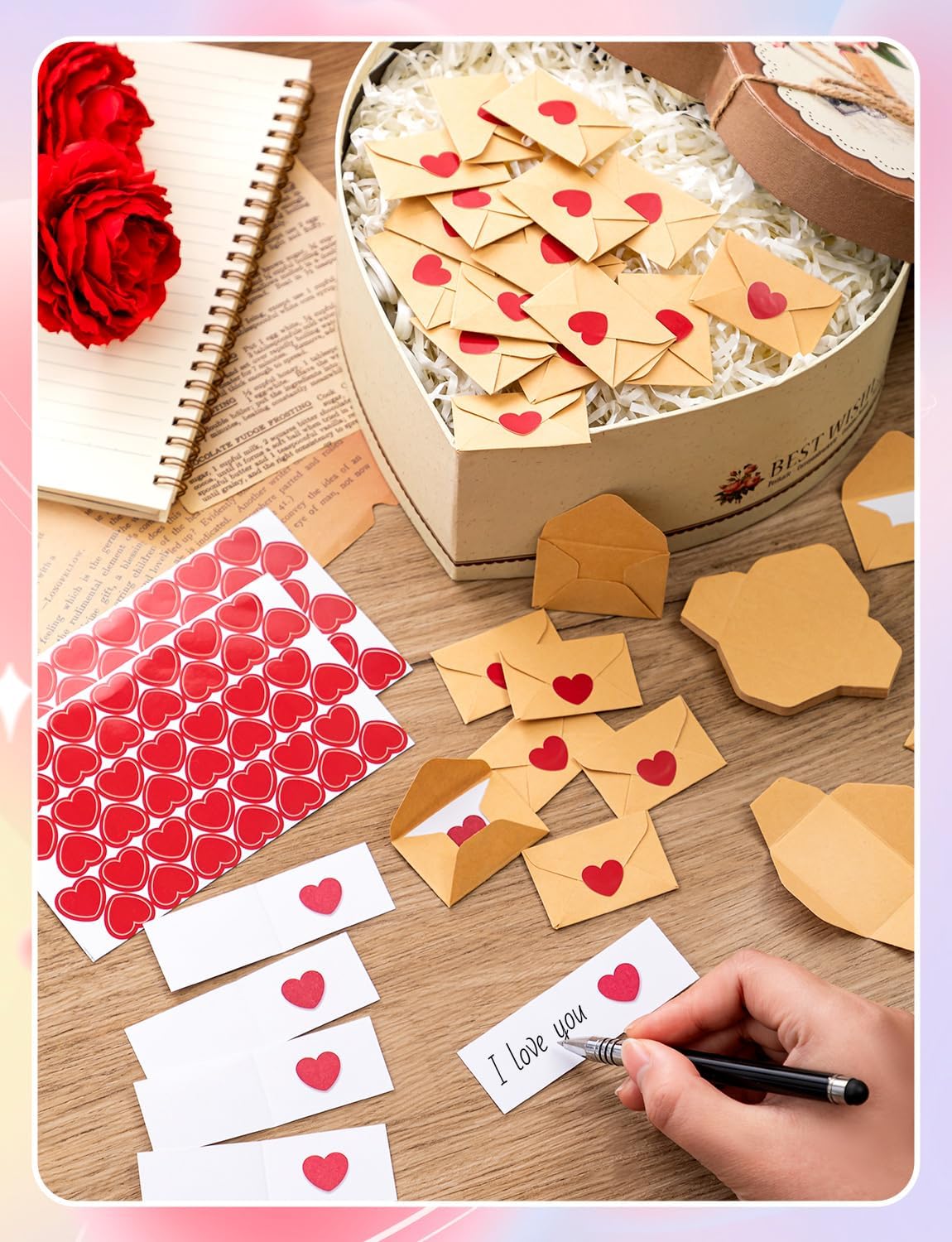 160 Mini Love Notes with Envelopes - Blank Note Cards for Couples, Romantic Gifts for Him & Her, DIY Anniversary & Birthday Gifts for Boyfriend, Girlfriend, Husband, Wife - Cute Long Distance Relationship Gifts