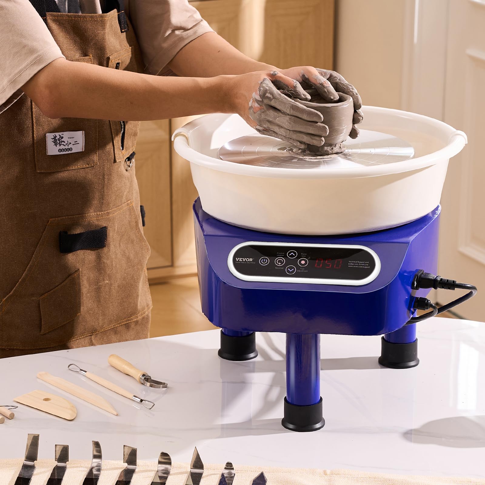 VEVOR Töpferscheibe, 25 cm Töpferformmaschine, 350 W elektrische Töpferscheibe mit Fußpedal & LCD-Touchscreen, Direktantrieb-Keramikscheibe mit 3 Stützbeinen für Heimwerker-Kunsthandwerk, Blau