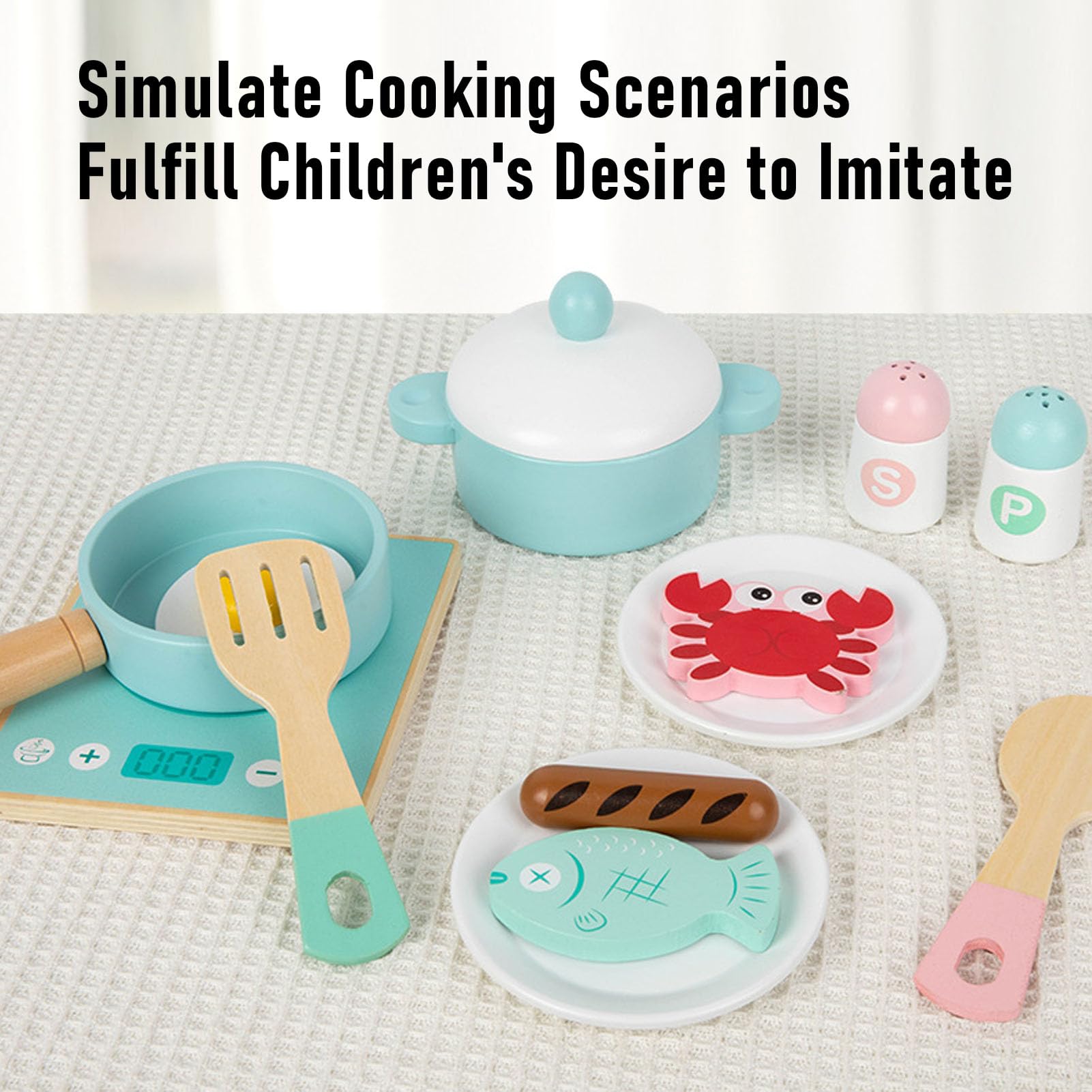 Set da Cucina Giocattolo in Legno per Bambini con Accessori da Cucina Realistici e Utensili in Legno di Faggio, Giocattolo Educativo da 11 Pezzi