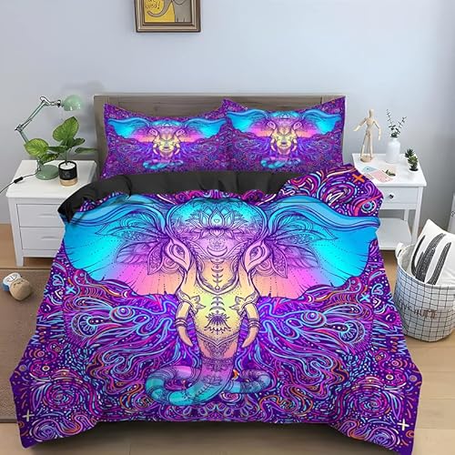 ZLJBB Housse de Couette 240 X 260 Éléphant Violet Ensemble de Literie pour Ado Adulte avec Fermeture Éclair, Imprimé Housse de Couette en Microfibre avec 2 Taie d'oreiller 65x65 Cover