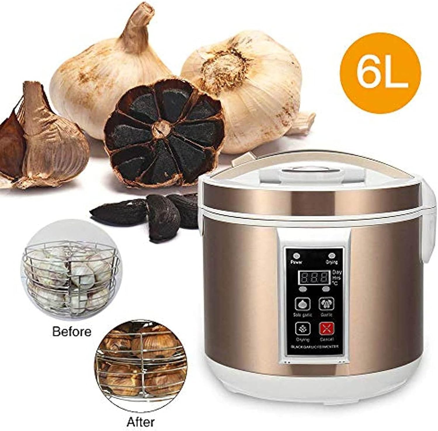 Fermentatore automatico per aglio nero da 90 W, macchina intelligente per la fermentazione dellaglio da 5 l6 l, per aglio, yogurt, natto, riso dolce (6L)